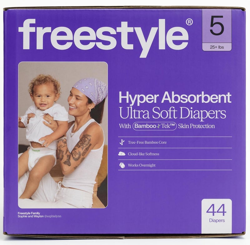 Freestyle BambooTek Diaper – (Size 5) Hyper Absorbent & Non-Toxic – Disposable Diaper for Sensitive Skin – Ultra Soft Diaper's (25+ lbs) – 44 Count - Image 1